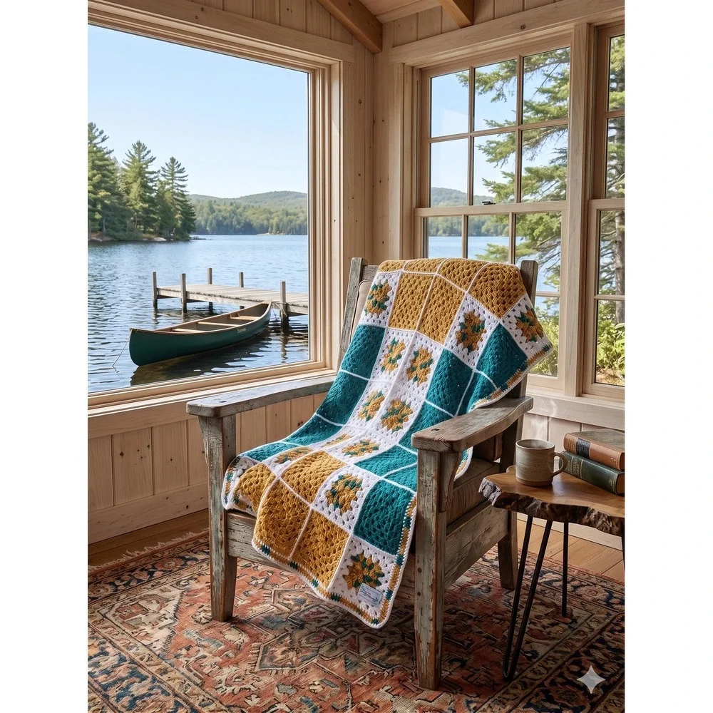Vintage Teal & Gold Granny Square Afghan – Handmade St. Paul Sewing Guild